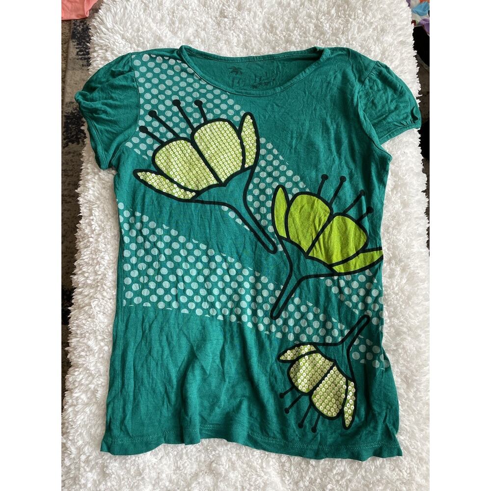 Echo Park girls sz. 16 green sz. XL green short sleeved flower tee. Soft stretch